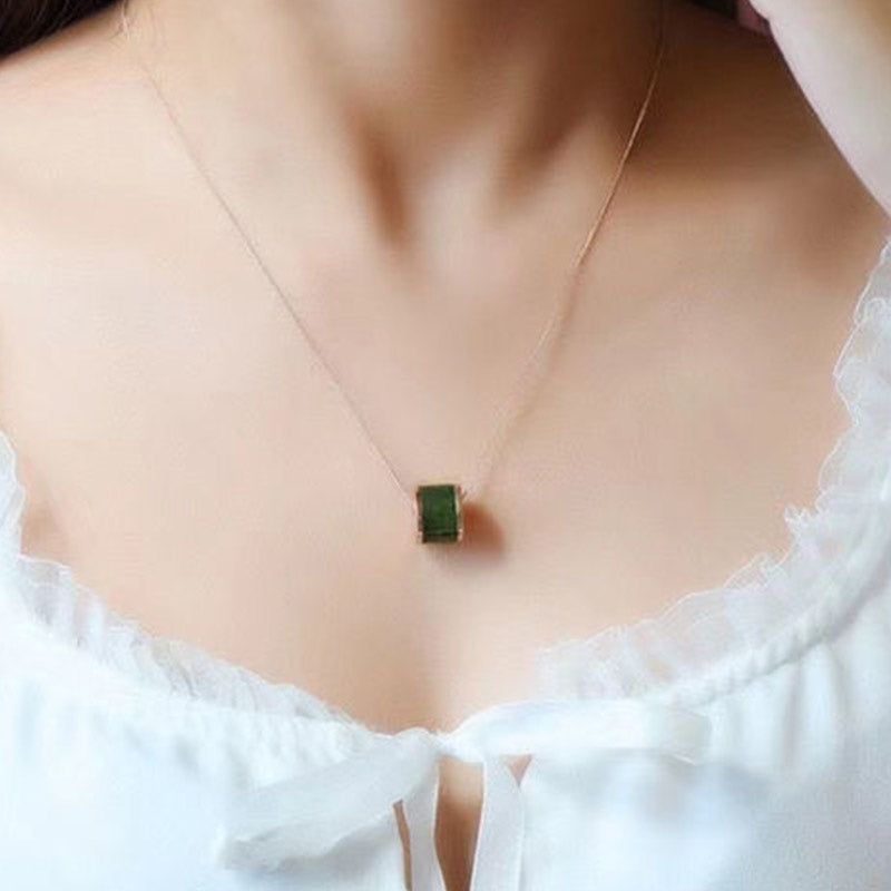 KarmaRipple's Round Cyan Jade Fortune Pendant Necklace p4