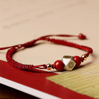 Bracelet tissé en argent sterling 925, fait main par KarmaRipple, motif Bouddha du zodiaque chinois, symbole du calme et du cinabre