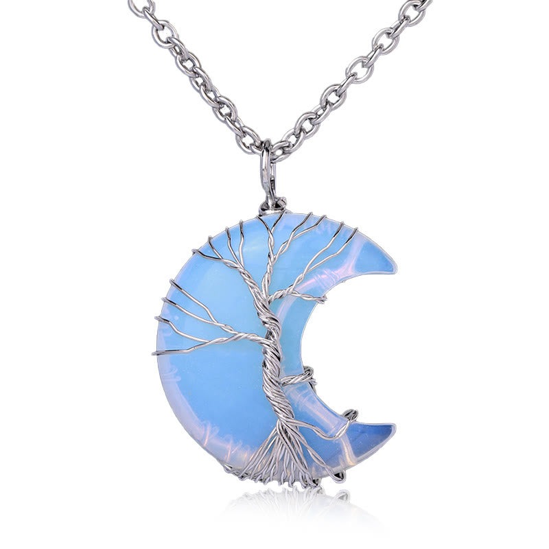 KarmaRipple's Authentic Quartz Gemstone Moon Tree Of Life Balancing Energy Pendant Necklace p26