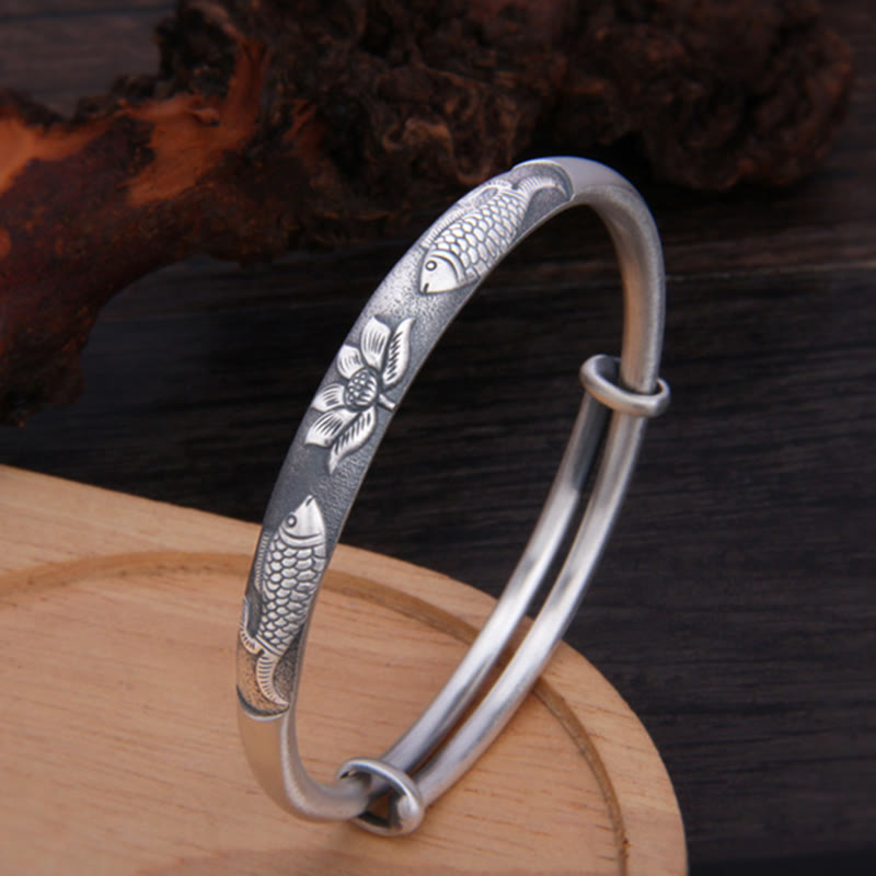 KarmaRipple's 999 Sterling Silver Koi Fish Lotus Wealth Fortune Bracelet Bangle p5
