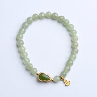 Bracelet porte-bonheur en argent sterling 925 plaqué or authentique de KarmaRipple, perle de jade Hetian, gourde, lotus, bambou, personnage Fu