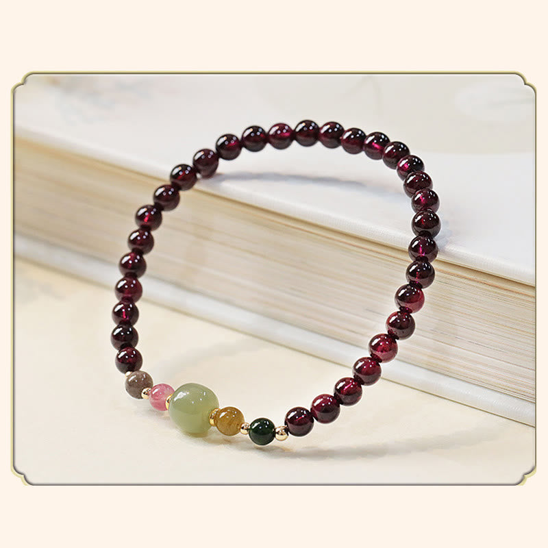 KarmaRipple's Authentic Garnet Hetian Jade Tourmaline Bead Passion Bracelet p5