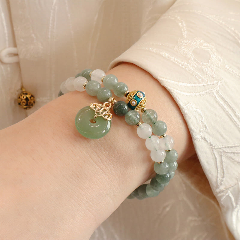 KarmaRipple's Single Double Layer Jade Peace Buckle Fortune Bracelet p10