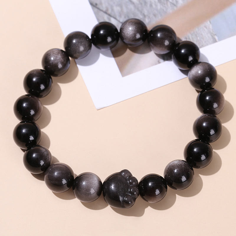 KarmaRipple's Authentic Gold Sheen Obsidian Silver Sheen Obsidian Cute Cat Paw Claw Wealth Bracelet p15