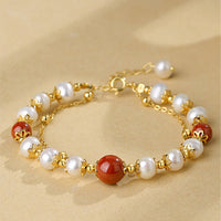 Bracelet double chaîne en argent sterling 925 avec perles de sagesse cinabre de KarmaRipple