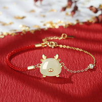 Collier et boucles d'oreilles en argent sterling 925 de KarmaRipple, pendentif et collier en jade Hetian authentique, agate rouge, protection et succès du dragon mignon
