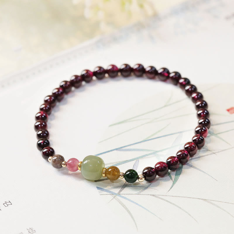 KarmaRipple's Authentic Garnet Hetian Jade Tourmaline Bead Passion Bracelet p1