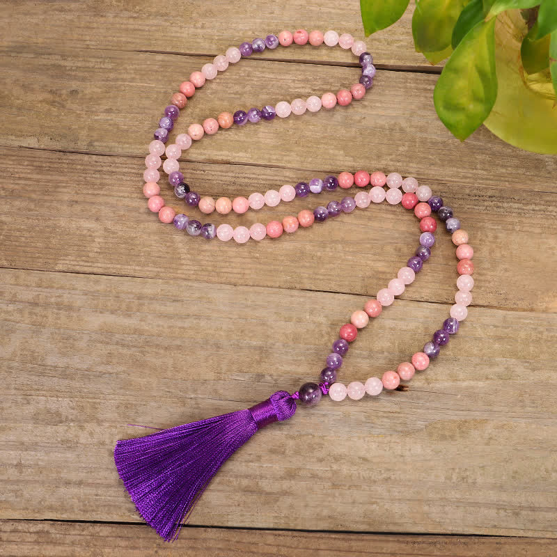 KarmaRipple's 108 Mala Beadwork Amethyst Rose Quartz Spiritual Balancing Tassel Bracelet p7