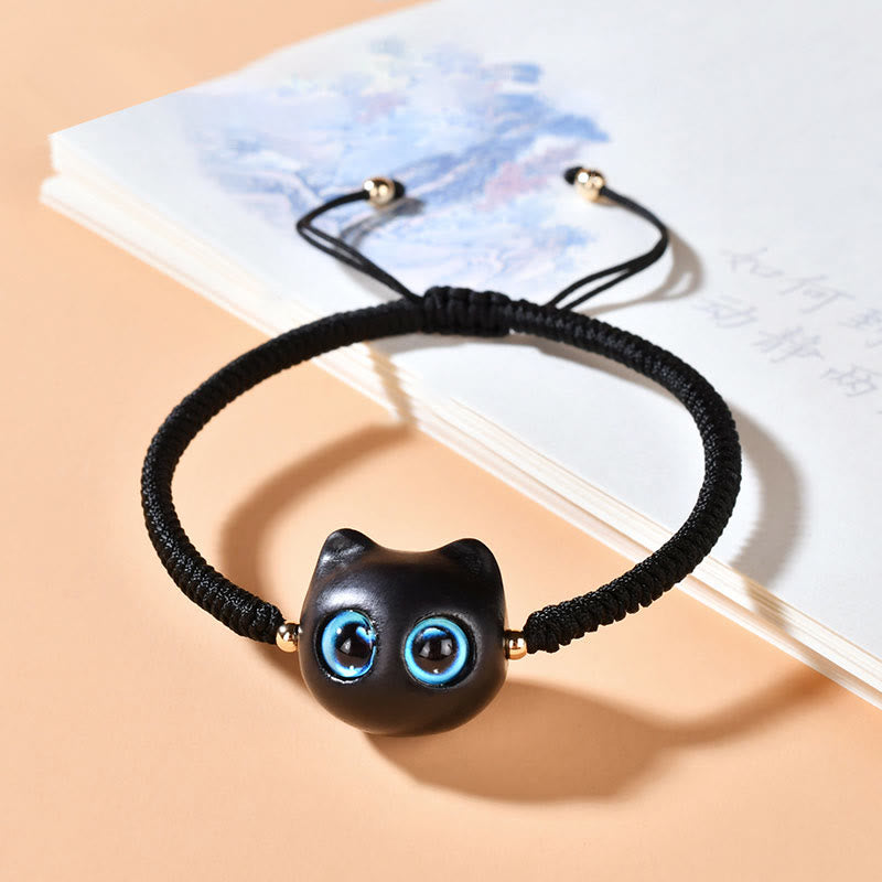 KarmaRipple's Ebony Wood Cat Head Pattern Peace King Kong Weave Woven Bracelet p28