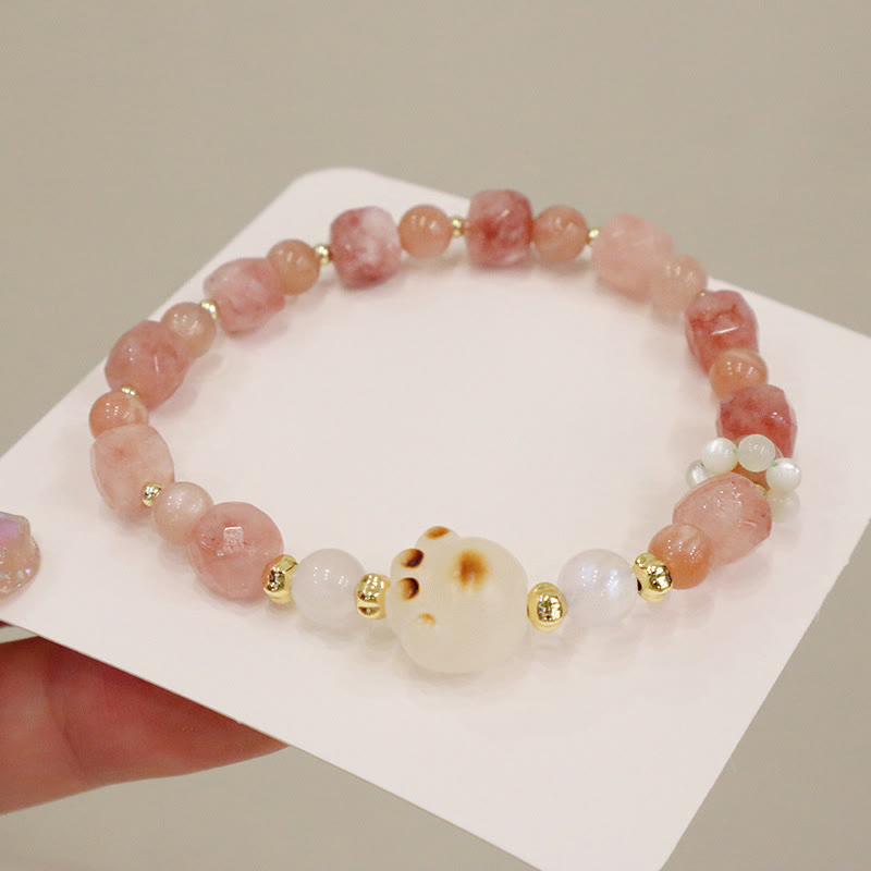 KarmaRipple's Green Agate Sun Stone Cat's Eye Bodhi Seed Cat Paw Support Bracelet p6