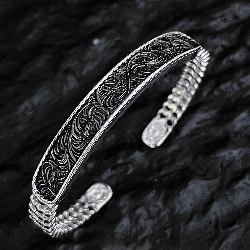 KarmaRipple's Tang Dynasty Flower Design Engraved Bronze Fortune Cuff Bracelet Bangle Adjustable Ring p12