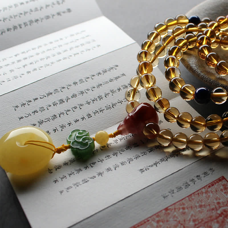 KarmaRipple's 108 Mala Beadwork Authentic Citrine Amber Peace Buckle Red Agate PiXiu Protection Talisman Bracelet p16