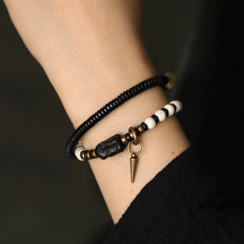KarmaRipple's Yak Bone Ebony Wood Bronze Strength Pair Bracelet p5