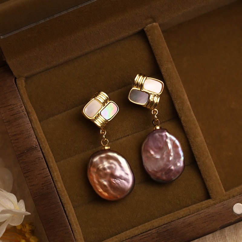 KarmaRipple's 925 Sterling Silver Posts Bronze Plated Gold Authentic Baroque Pearl Balancing Drop Earrings p6