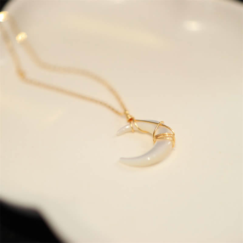 KarmaRipple's Authentic Tridacna Stone Crescent Moon Blessing Pendant Necklace p8