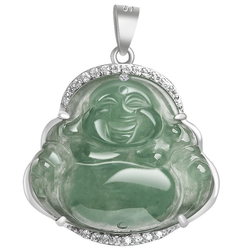 KarmaRipple's 925 Sterling Silver Laughing Buddha Authentic Jade Fortune Prosperity Pendant Chain Necklace p7