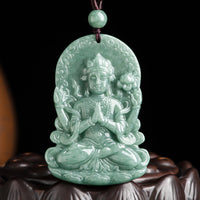 Pendentif en jade authentique à quatre bras Avalokitesvara de KarmaRipple avec cordon de bénédiction