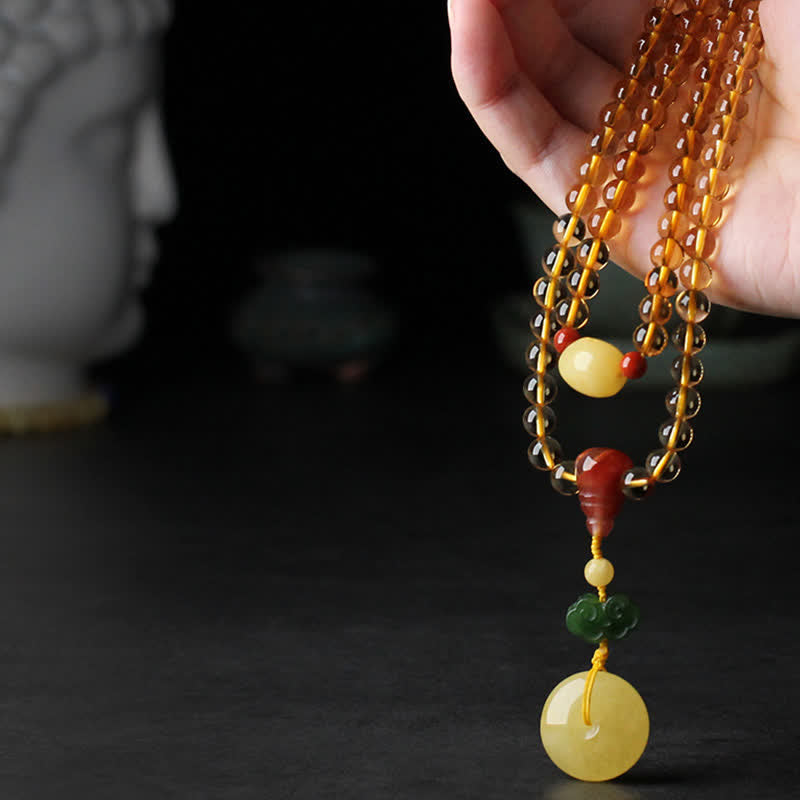 KarmaRipple's 108 Mala Beadwork Authentic Citrine Amber Peace Buckle Red Agate PiXiu Protection Talisman Bracelet p7