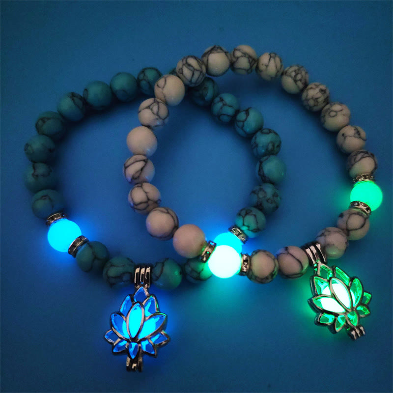 KarmaRipple's Tibetan Turquoise Glowstone Luminous Bead Lotus Protection Bracelet p32