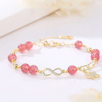 Bracelet Möbius en pierre de lune et quartz fraise authentique plaqué or 14 carats de KarmaRipple, amour éternel, étoile positive