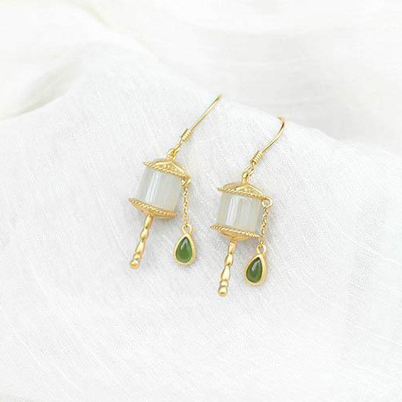 KarmaRipple's 925 Sterling Silver Jade Prayer Wheel Fortune Drop Earrings p8