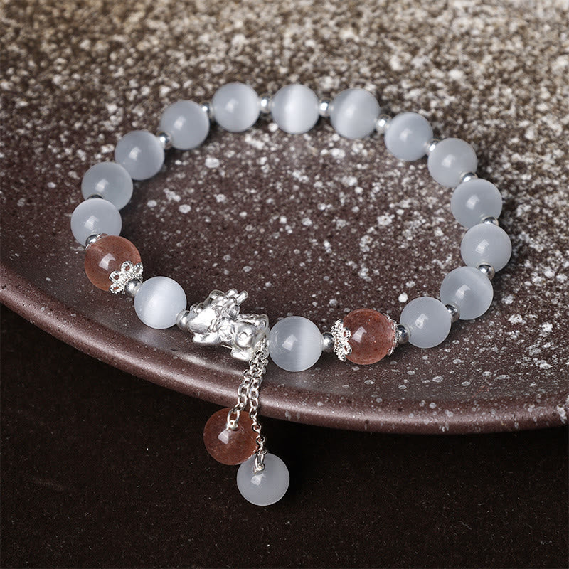 KarmaRipple's Authentic Cat's Eye Moonstone Strawberry Quartz PiXiu Support Bracelet p9