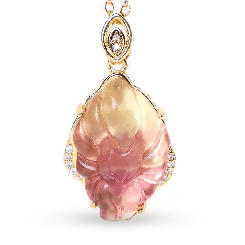 KarmaRipple's Authentic Colorful Fluorite Nine Tailed Fox Protection Pendant Necklace p8