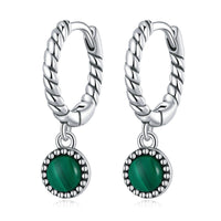 Boucles d'oreilles pendantes anti-anxiété en argent sterling 925 et malachite ronde de KarmaRipple