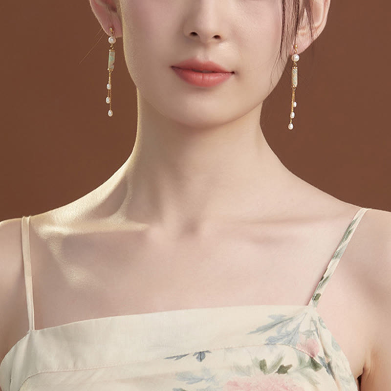 KarmaRipple's 925 Sterling Silver Posts Shoushan Stone Pearl Balancing Drop Earrings p7