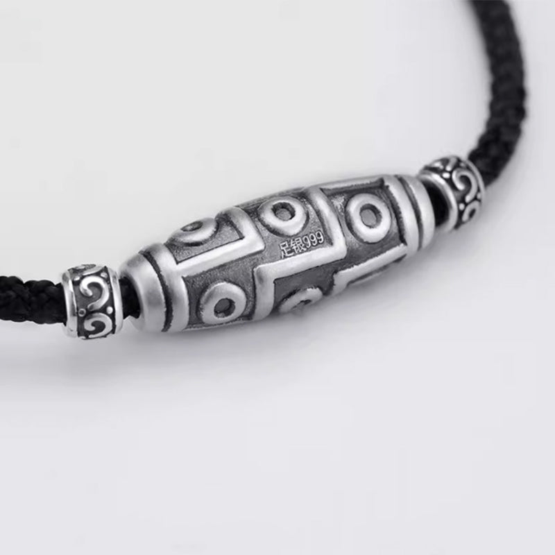 KarmaRipple's 999 Sterling Silver Nine-Eye Dzi Bead Pattern Protection Rope Pendant Necklace p3