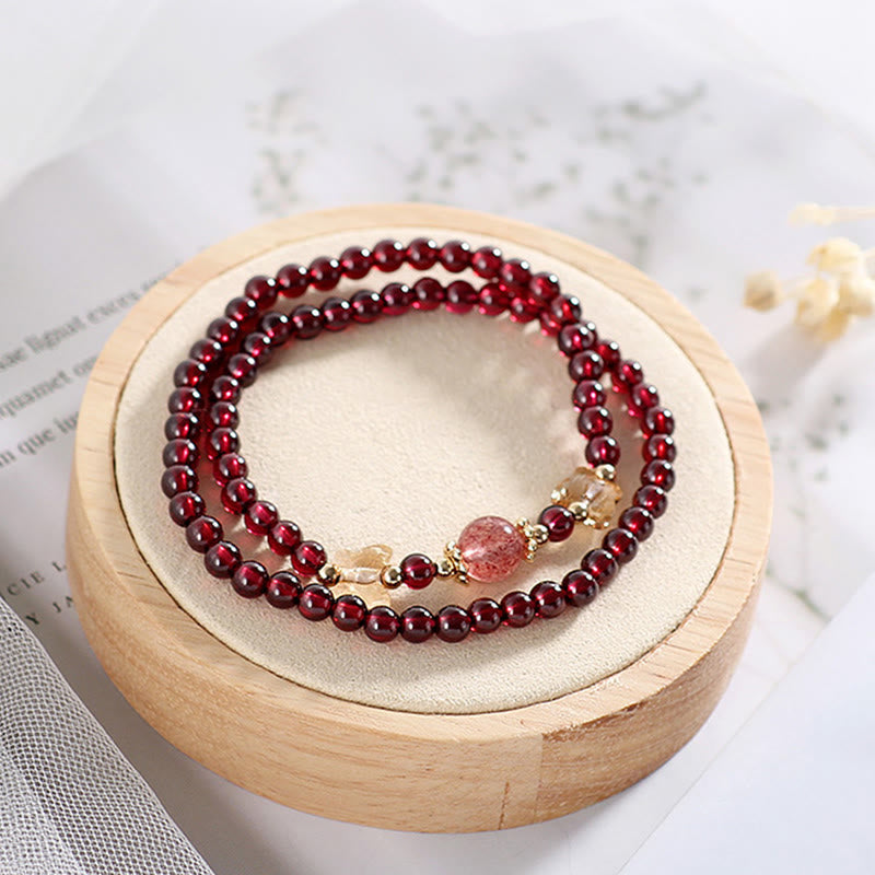 KarmaRipple's 14K Gold Plated Authentic Garnet Strawberry Quartz Butterfly Protection Double Wrap Bracelet p9