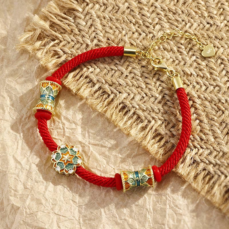 KarmaRipple's Dunhuang 925 Sterling Silver Lotus Drum New Beginning Red Rope Bracelet p2
