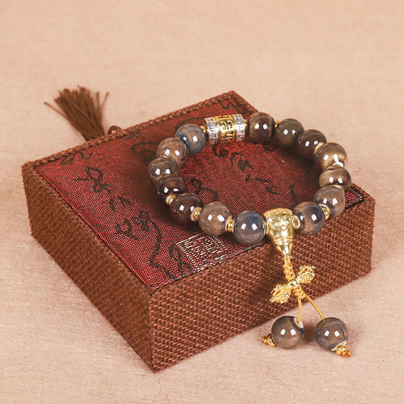 KarmaRipple's Tibet Om Mani Padme Hum Prayer Wheel Dorje Vajra Engraved Glass Bead Wisdom Bracelet p5