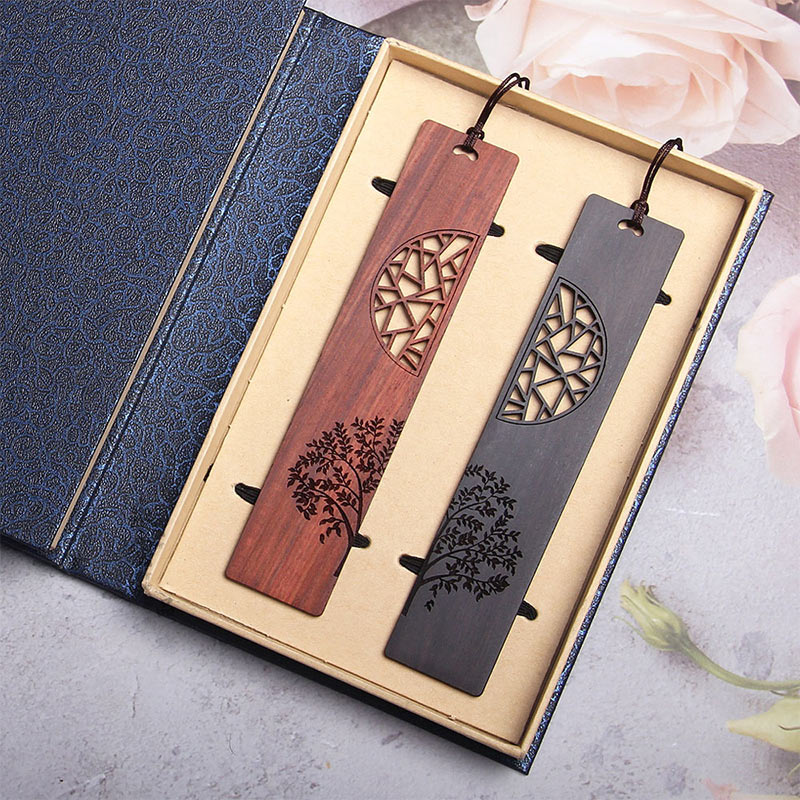 KarmaRipple's The Tree of Life Ebony Wood Small Leaf Red Sandalwood Bookmarks With Gift Box p3