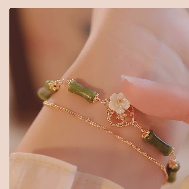 KarmaRipple's 14k Gold Plated Bronze Peridot Bamboo Flower Wealth Double Layer Bracelet p4