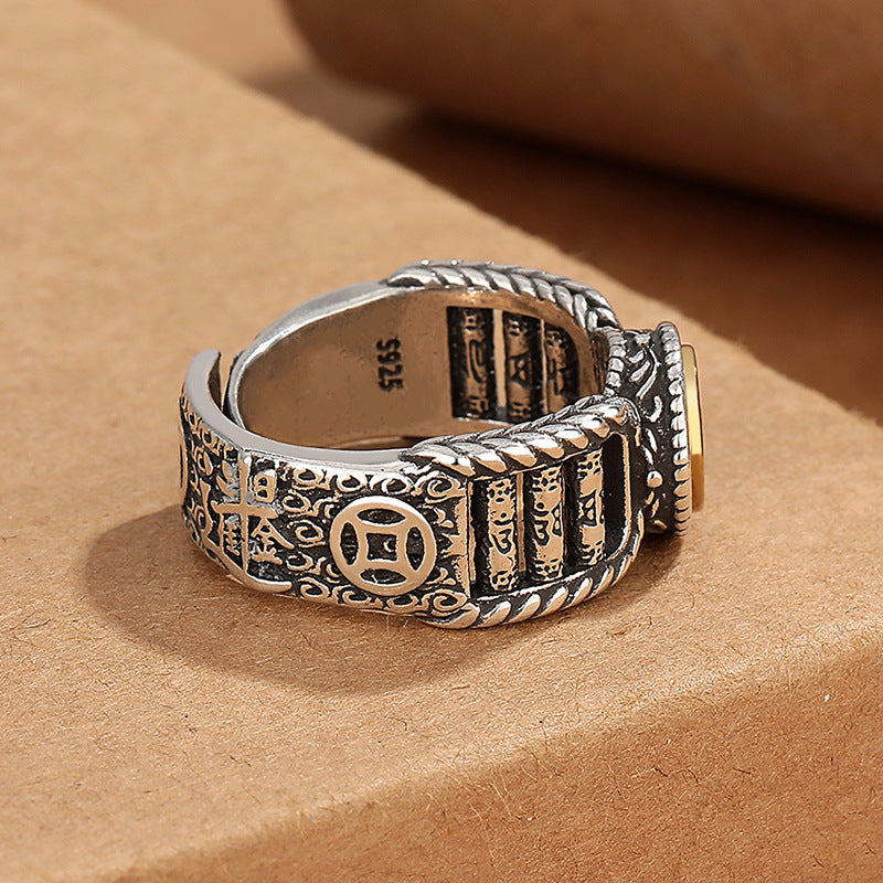 KarmaRipple's Tibetan Om Mani Padme Hum Carved Design Bronze Coin Purity Rotatable Ring p3