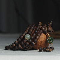 Bracelet de la paix en or 999 et jade 108 perles Mala de KarmaRipple, Nha Trang Bai Qinan, bois d'agar (un seul en stock)