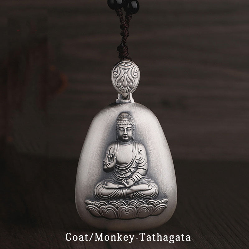 KarmaRipple's 999 Sterling Silver Chinese Zodiac Natal Buddha Heart Sutra Engraved Protection Pendant Necklace p1