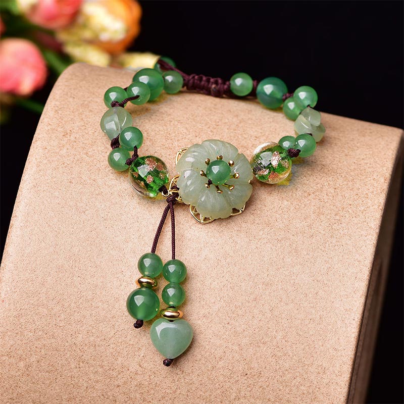 KarmaRipple's Authentic Green Jade Fortune Dangling Flower Bracelet p1