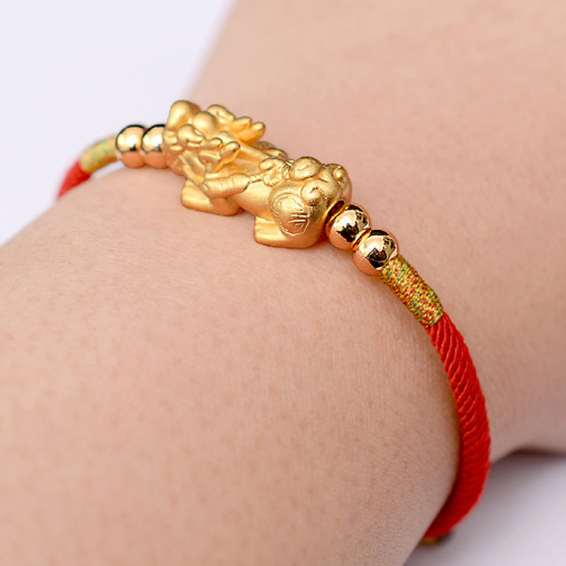 KarmaRipple's 24K Gold-Plated PiXiu Fortune Red String Bracelet p12