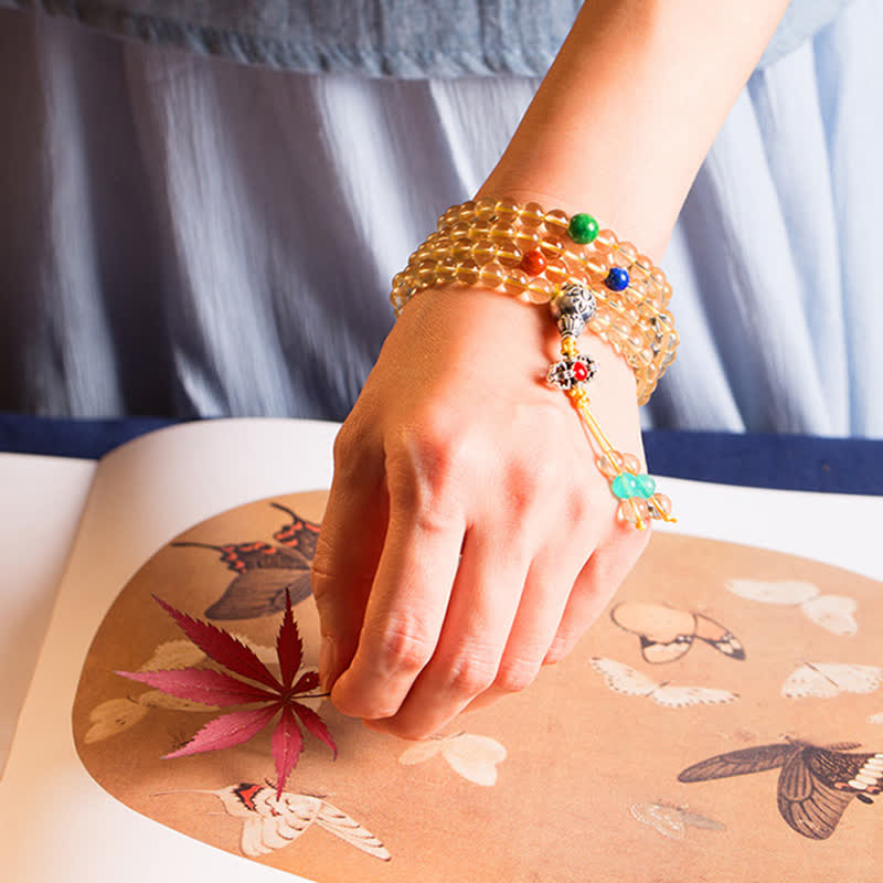 KarmaRipple's 925 Sterling Silver 108 Mala Beadwork Authentic Citrine Red Agate Amber Pleasure Talisman Bracelet p18