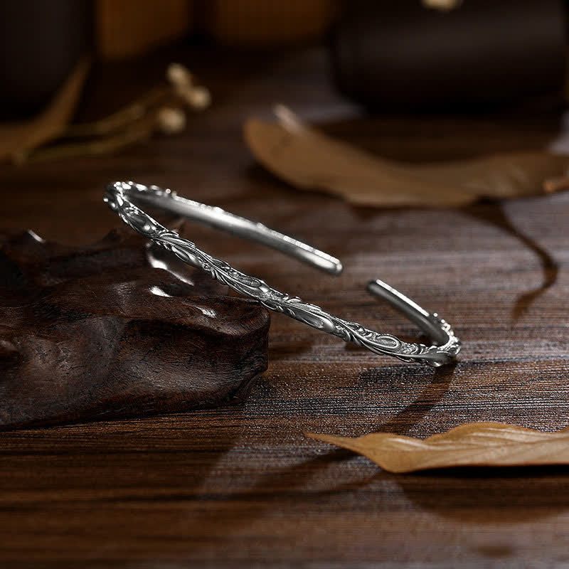 KarmaRipple's 925 Sterling Silver Handmade Vines Engraved Protection Bracelet Bangle p14