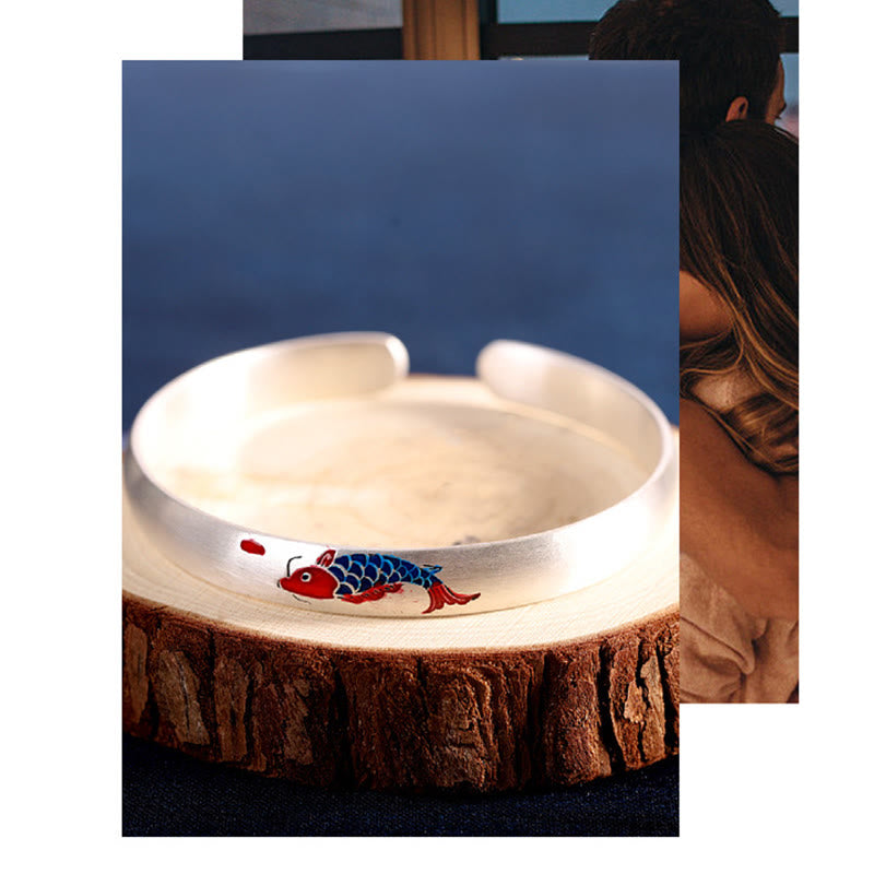 KarmaRipple's 999 Sterling Silver Koi Fish Fortune Cuff Bracelet Bangle p7