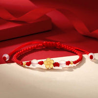 Bracelet en argent sterling 925 fait main par KarmaRipple, perles de calcédoine, fleur de pêcher, cerisier, Sakura, corde rouge porte-bonheur
