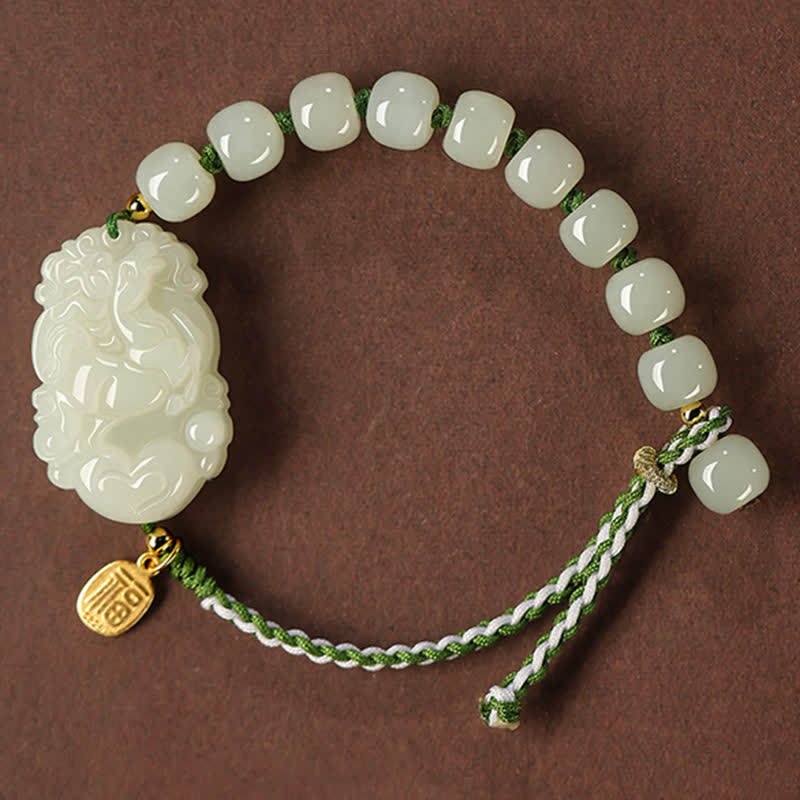 KarmaRipple's 925 Sterling Silver Chinese Zodiac Hetian Jade Happiness Fortune String Bracelet p7