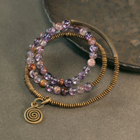 Bracelet Love Forgive en bronze, quartz rutile vert et quartz hématoïde rouge fantôme violet de KarmaRipple