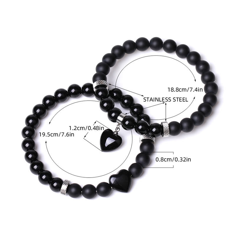 KarmaRipple's 2Pcs Black Onyx Gemstone Stone Love Heart Protection Support Pair Bracelet p12