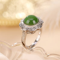 Bague ajustable en argent sterling 925 et jade cyan Hetian de KarmaRipple.