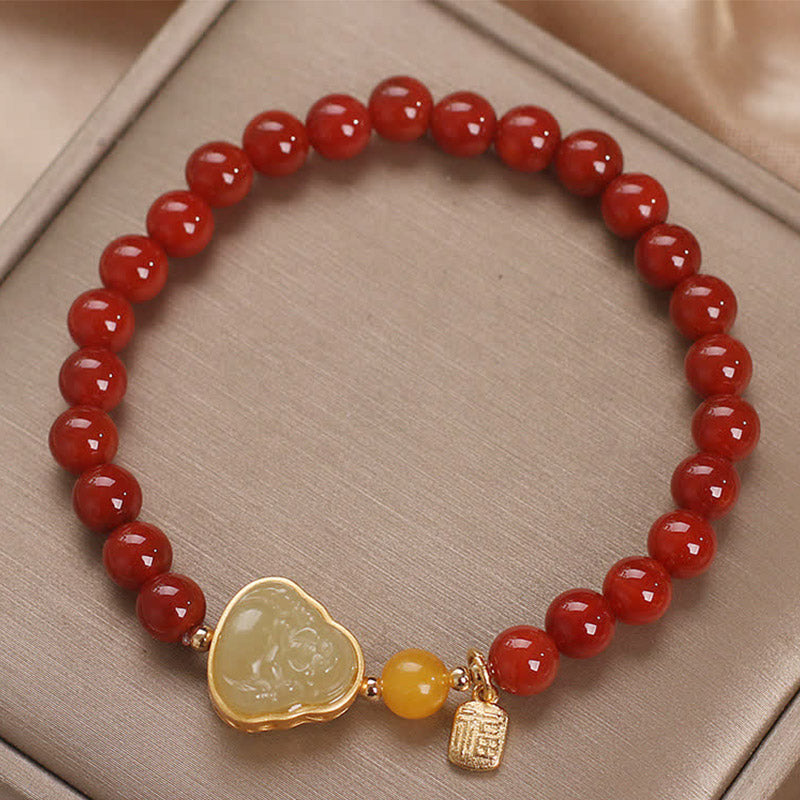 KarmaRipple's Laughing Buddha Red Agate Jade Confidence Bracelet p4