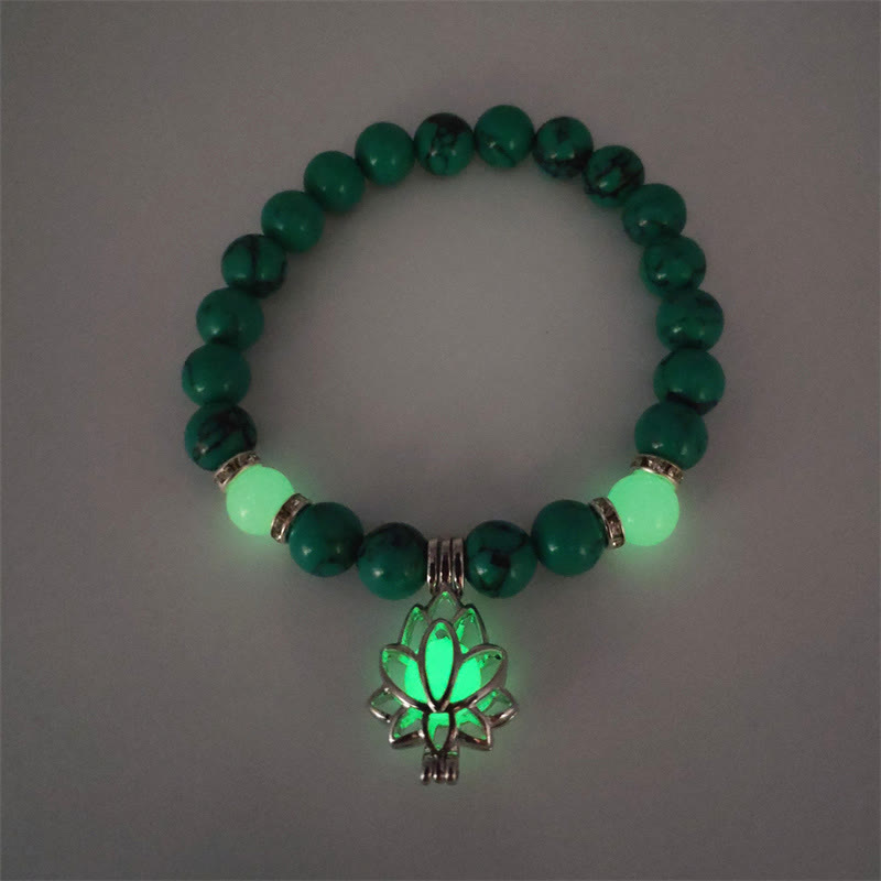 KarmaRipple's Tibetan Turquoise Glowstone Luminous Bead Lotus Protection Bracelet p48